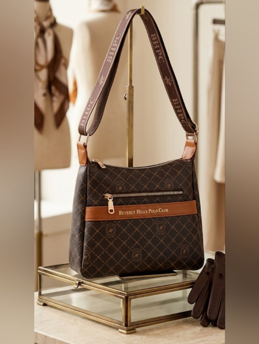 Beverly Hills Polo Club Brown Monogram Shoulder/Crossbody Bag